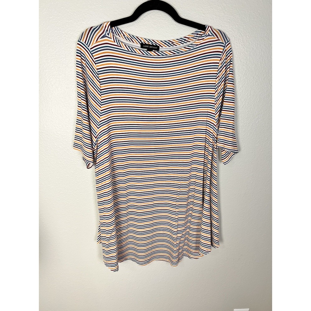 Lane Bryant Multicolor‎ Striped Stretch Short Sleeve Stretch Top Sz 18/20